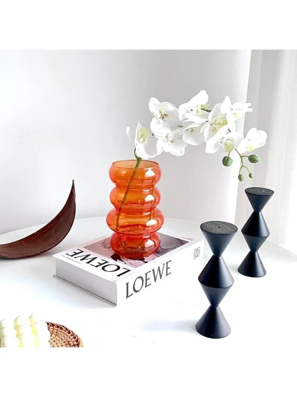 Modern 7-Inch Orange Geometric Glass Vase for Hydroponic Flowers & Home Décor